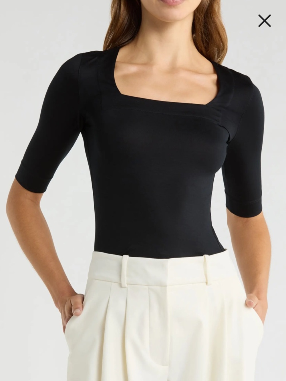 NWT AKRIS Punto Black Cotton Elastane Stretch 1/2 Sleeve Square Neck Tee Top 2